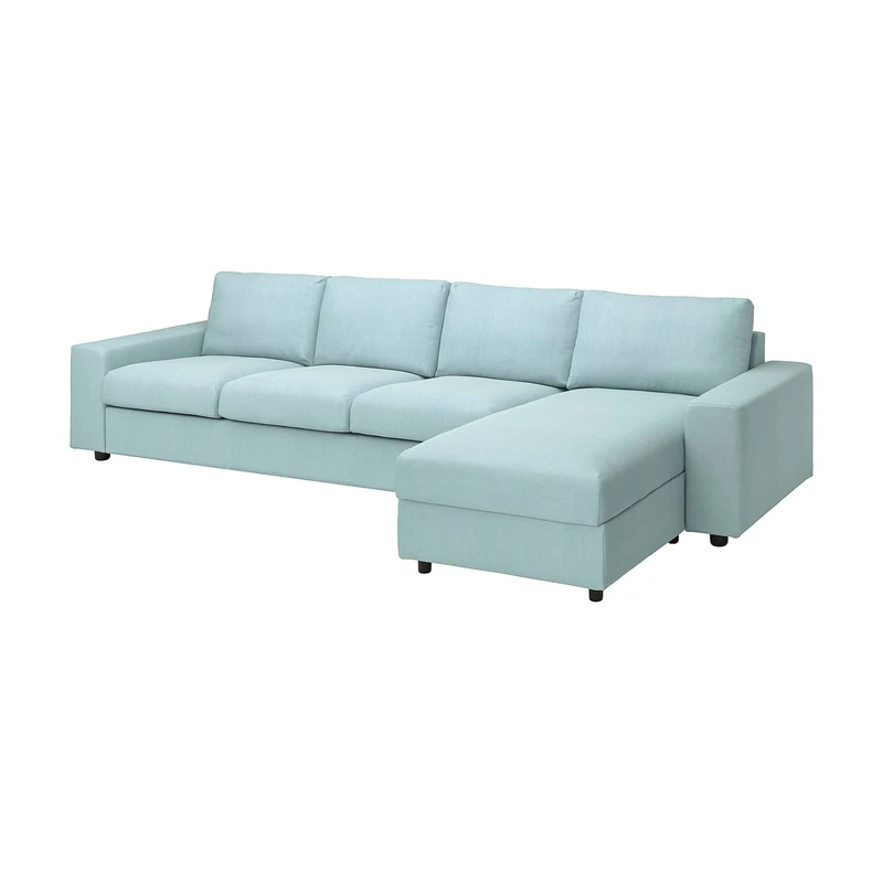 IKEA VIMLE 4-seat Sofa with Chaise Longue, with Wide armrests/Saxemara Light Blue