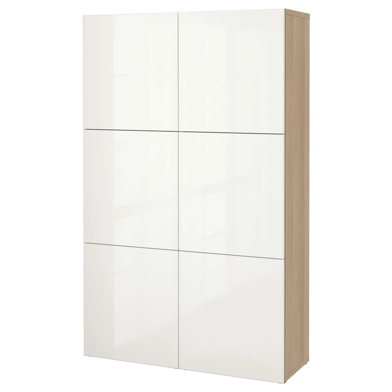 IKEA BESTA Storage Combination with Doors, White Oak Effect, 120x42x193 cm