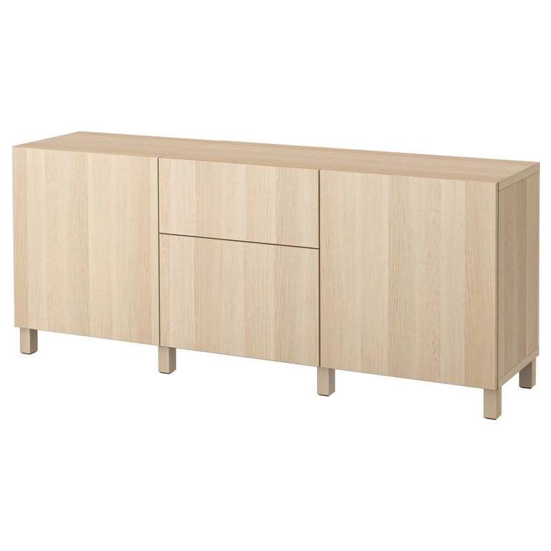 IKEA BESTÅ Storage Combination with Drawers, 180x42x74 cm, White Stained Oak Effect/Lappviken/Stubbarp White Stained Oak Effect