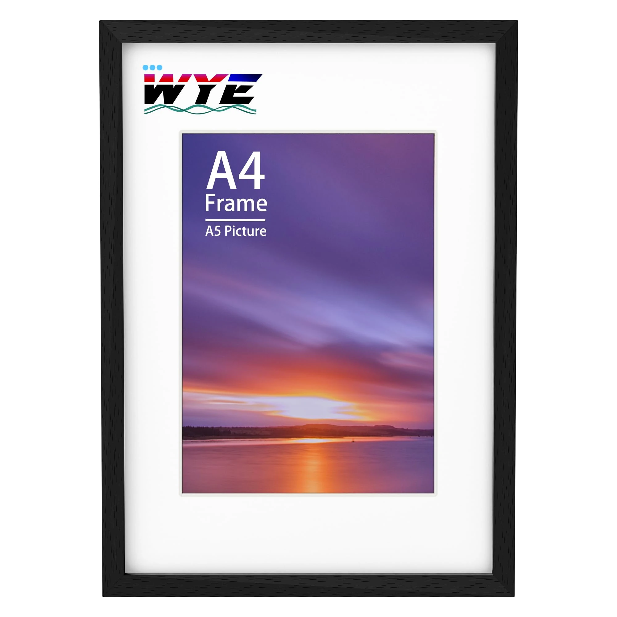 A4 Frame Wooden Photo Frames with A5 Mount, A4 Picture Frames with Stand Tabletop or Wall Hanging, A4 Black Frame Poster Frame with Plexiglass Window, Black
