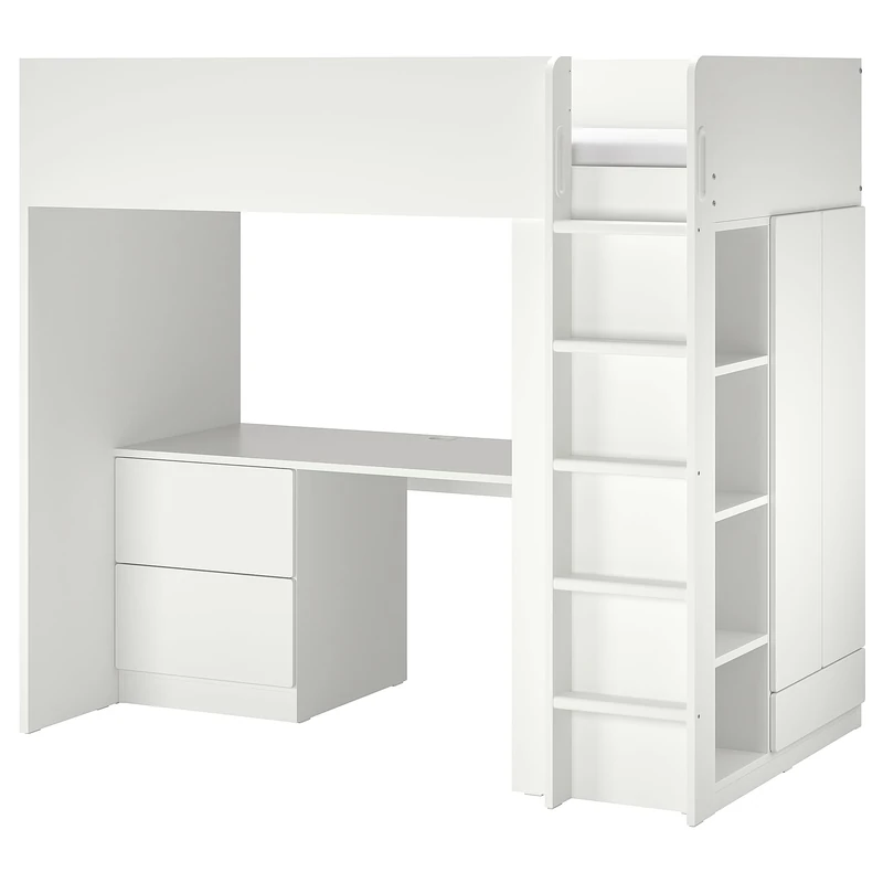 IKEA SMASTAD Loft Bed 90x200 cm White with Desk & 3 Drawers