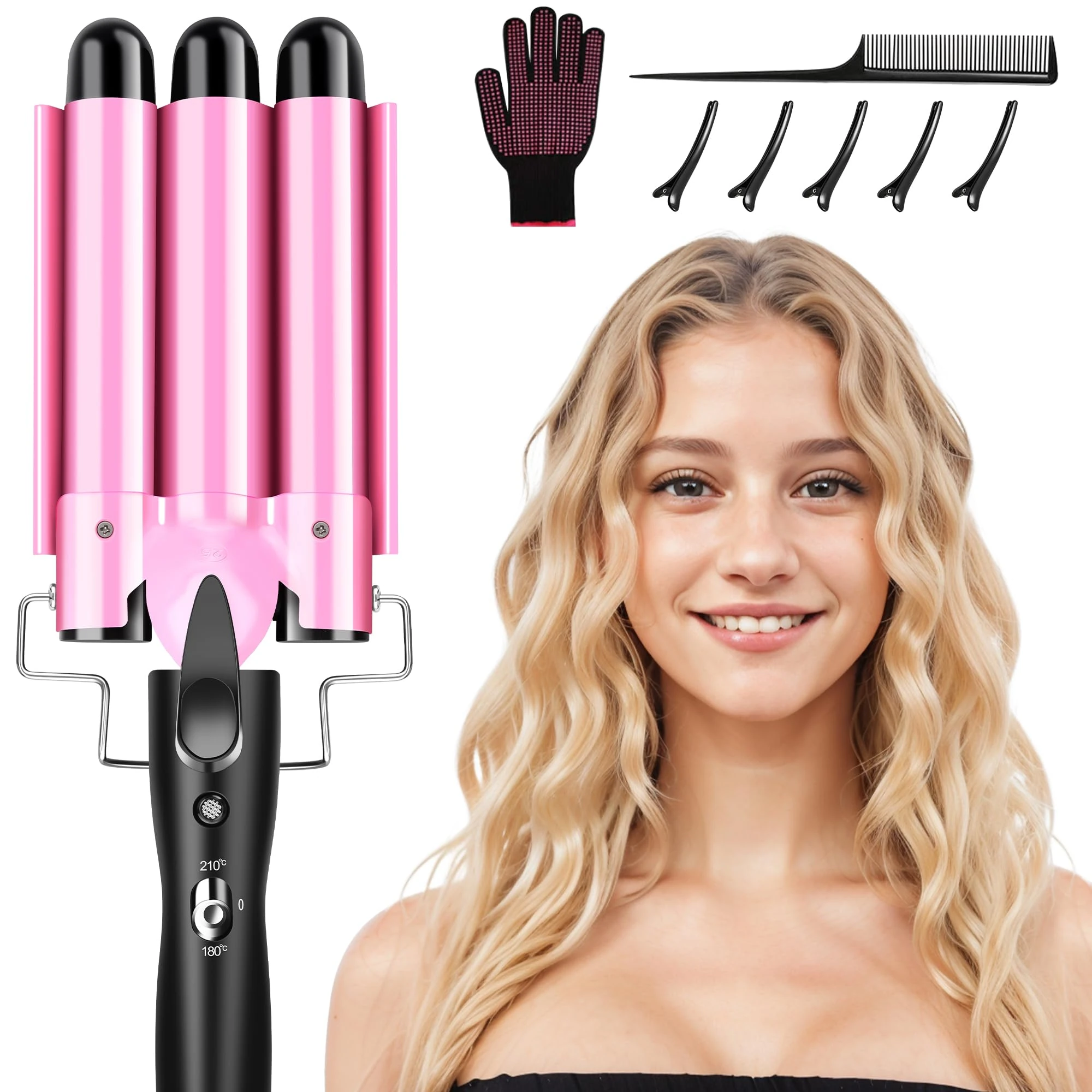 DazSpirit 3 Barrel Hair Wavers for Long/Short Hair, 25 mm Hair Curler Mermaid Crimper with 2 Temperature Control, Waver Curling Wand for Hair Styling Appliances