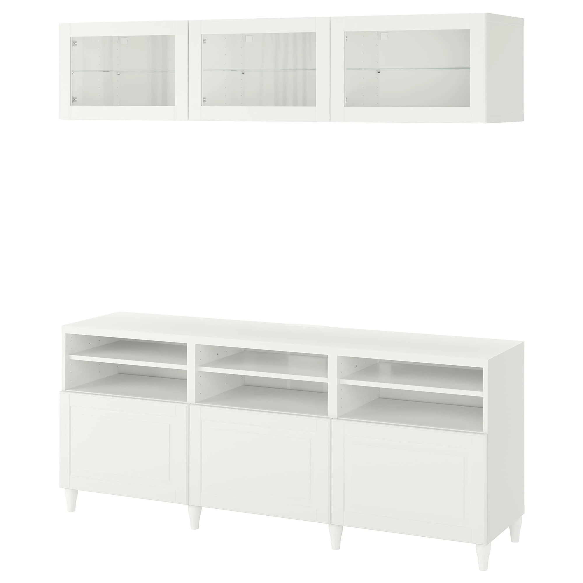 IKEA BESTÅ TV Storage Combination/Glass Doors, 180x42x192 cm, White/Smeviken/Kabbarp White Clear Glass