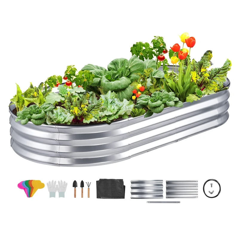 VEVOR Raised Garden Bed, 71.9 x 36.4 x 11 inch Galvanized Metal Planter Box, Outdoor Planting Boxes with Open Base, for Growing Flowers/Vegetables/Herbs in Backyard/Garden/Patio/Balcony, Silver