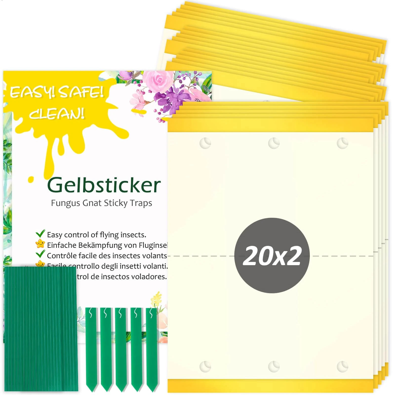 Blooven Fruit Fly Traps, Double-sided Fungus Gnat Sticky Catcher For Multiple Insects, Plant Fly Control Indoor (Rectangle 6.5 x 9 cm 40 PCS)