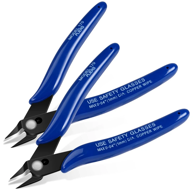 Ainiv 2PCS Micro Wire Cutter, Spring-Loaded Side Cutting Pliers Flush Cutters, Precision Diagonal Cutting Pliers in CRV Steel, Wire Snips for Electrical, Homes, Craft, Jewellery, 3D Print Models-Blue