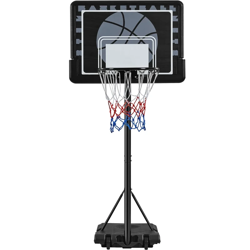 Yaheetech Portable Basketball Hoop Stand 7.7-8.7ft Height Adjustable Basketball Goal System with 32'' PE Backbaord & 2 Wheels Black