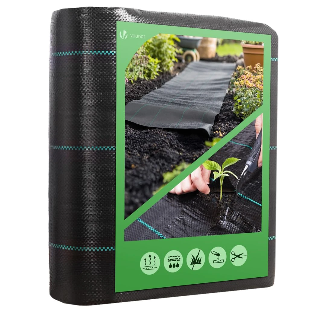 VOUNOT Weed Control Membrane 2m x 25m, Heavy Duty Weed Control Barrier Fabric, Landscape Ground Cover Suppressant Membrane for Garden, UV Stabilised