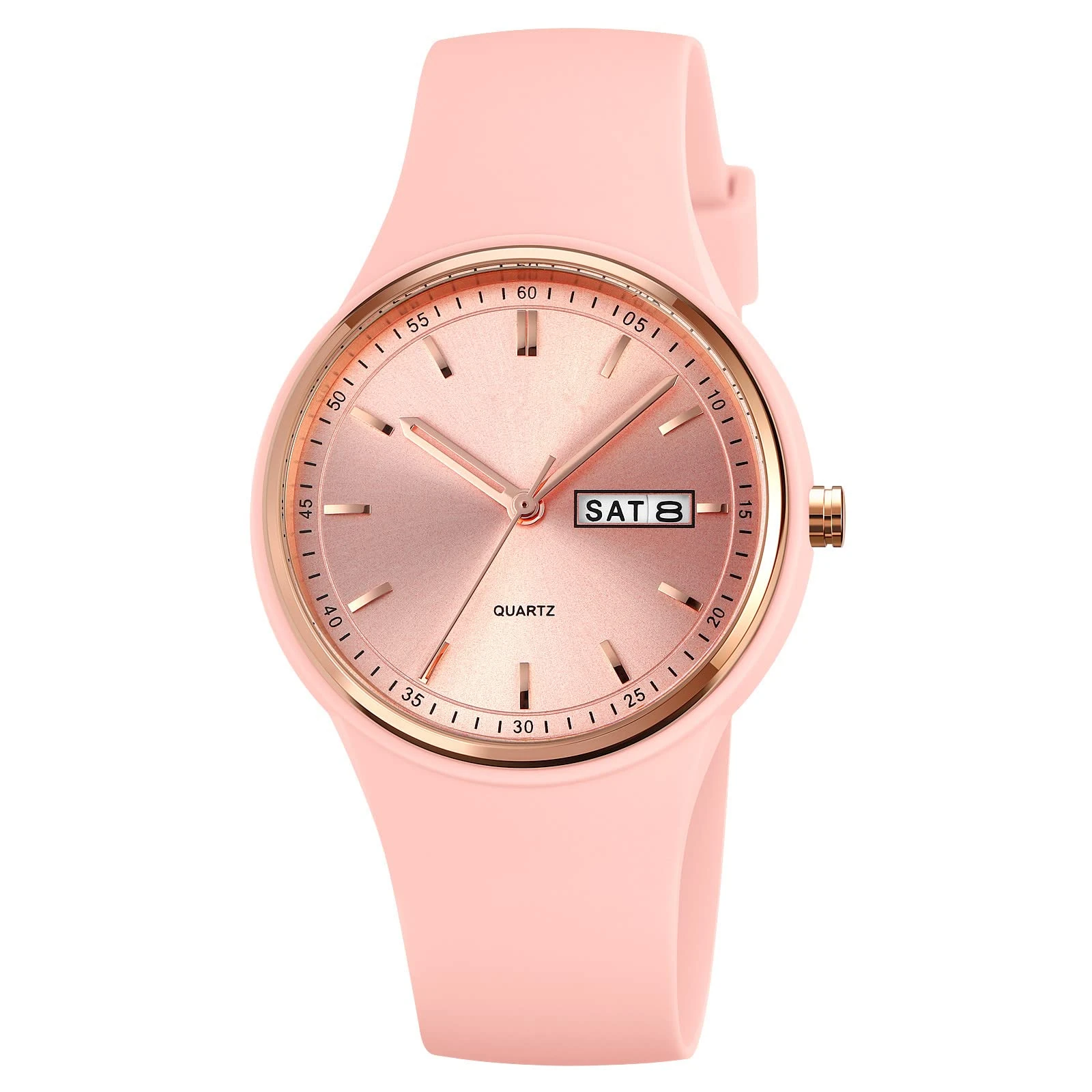 GBB Women's Simple Quartz Analog Watch with Silicone Band Big Face Waterproof Sport Ladies Wrist Watch Fashion Casual Watches for Young Women Lady Girls (Pink)