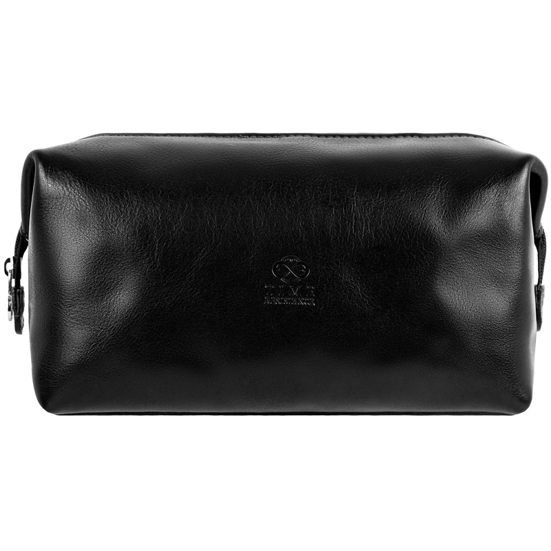 Time Resistance Leather Toiletry Bag Cosmetic Case Italian Classy Dopp Kit