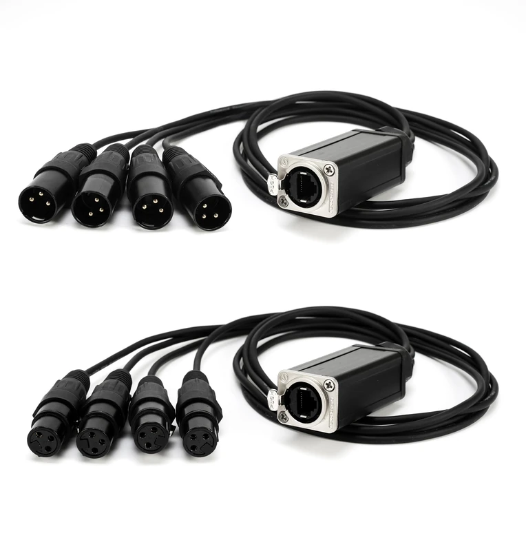 Jamesin XLR Snake Cable to Ethercon Cable, 4 Channel 3-pin Multi Network Snake Receiver，with Cat5/cat6 Network Snake Receiver, for Stage and Recording Studio,3 Feet (1 Male+1 Female)