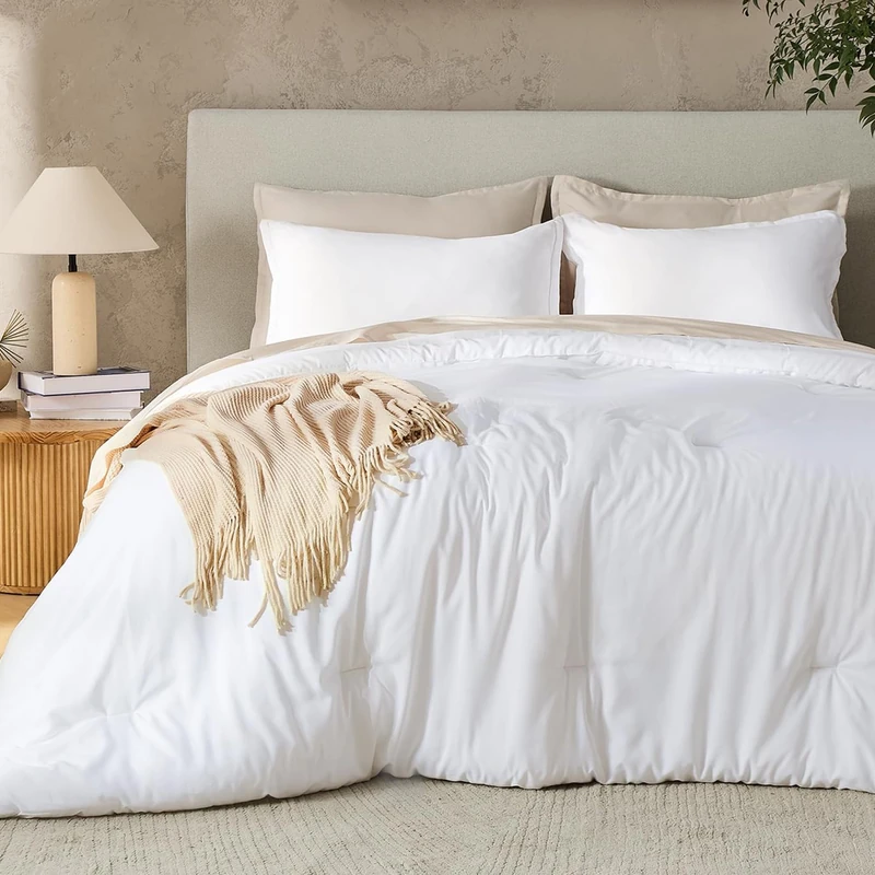 Andency White King Size Comforter Set, 3 Pieces Boho Solid Bedroom Bedding Comforters & Sets for Women Men, Soft Lightweight Fluffy All Season Down Alternative Bed Blanket Quilt Set