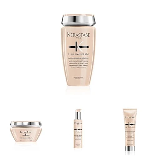 Kérastase Curl Manifesto, Shampoo + Extra-Rich Conditioning & Nourishing Mask + Daily Ultra-lightweight Cream Conditioning + Medium Hold Gel Cream Mousse + Curl Reactivating Spray for Inbetween Washe