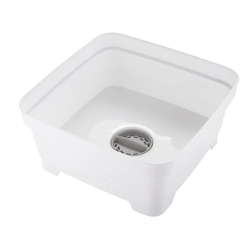 Minky Washing Up Bowl with Sink Plug Strainer, Multipurpose Square Basin, White, 11L, UK Made