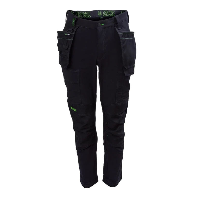 Apache Men's Calgary Work Trousers | Black 42W x 29L | Slim Fit Stretch Utility Pant | Cordura Holster Cargo Pockets | Comfortable Elasticated 4 Way Stretch