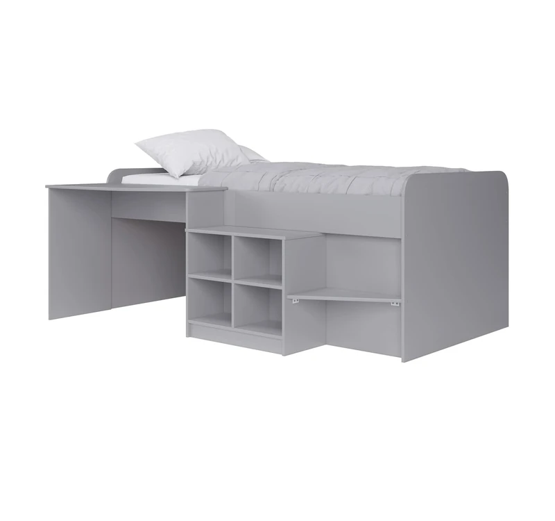 Pilot Single Cabin Storage Bed, Desk, Bookcase, Grey