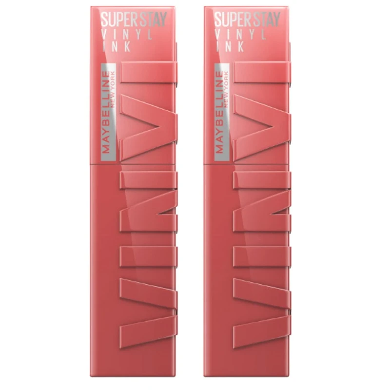 Maybelline New York SuperStay Vinyl Ink Lip Tint Color 35 Cheeky Brilliant and Luminous Vinyl Effect Lasting up to 16h No Transfer Formula - 2 Lipsticks