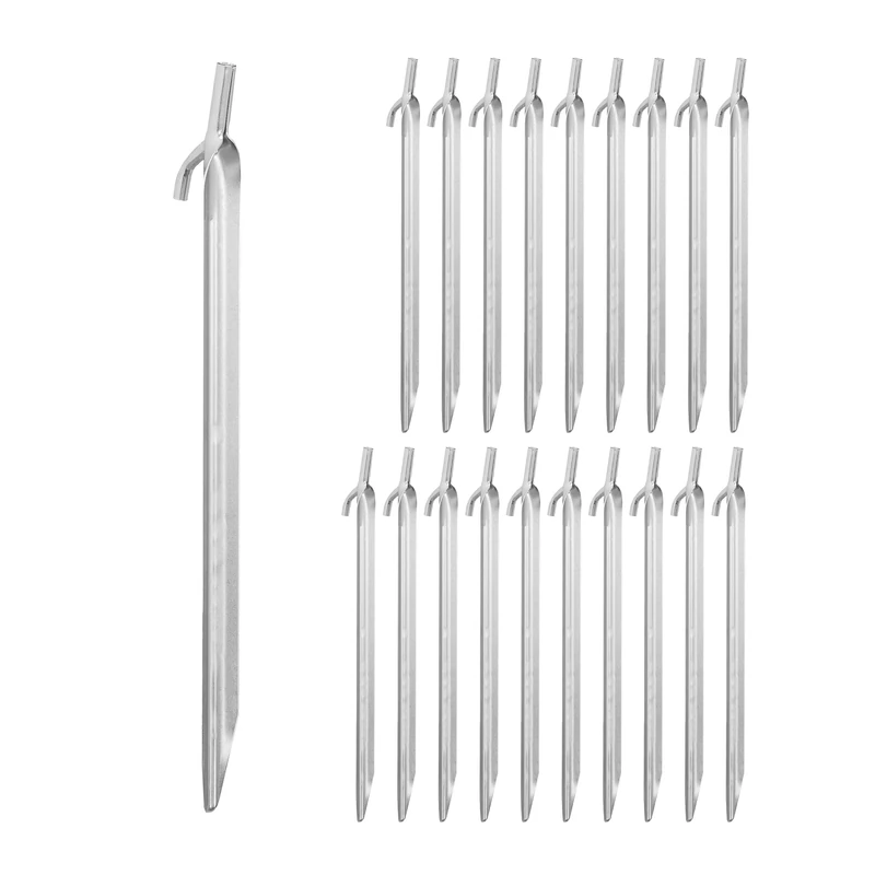 Relaxdays Tent Pegs 20x Set, Ground Anchor for Hard Soil, Camping, Galvanized Steel Hooks, Metal, Durable, 30cm, Silver, 30 x 2.5 x 2 cm