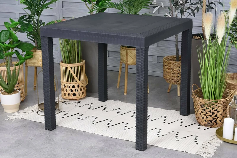 Dmora - Outdoor table Marte, Fixed square table, Rattan effect multipurpose garden table, 100% Made in Italy, 80x80h74 cm, Anthracite
