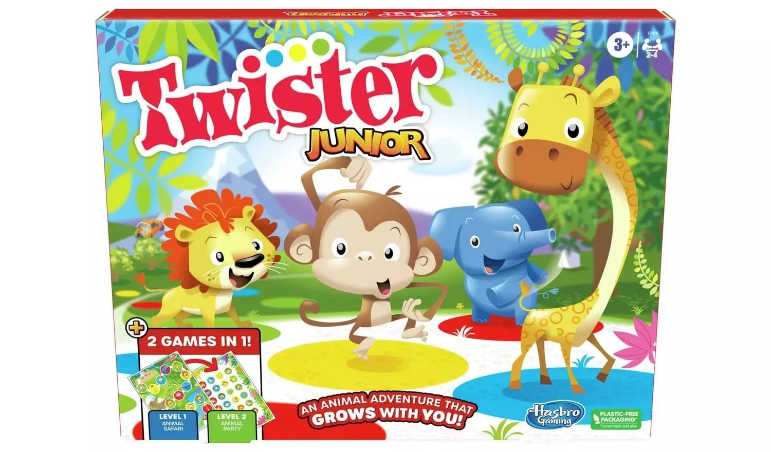 Hasbro Gaming Twister Junior, Classic Party Game Reimagined, for 3+ Year Old Girls and Boys, 2-4 Players, 2 in 1, 2-sided Mat