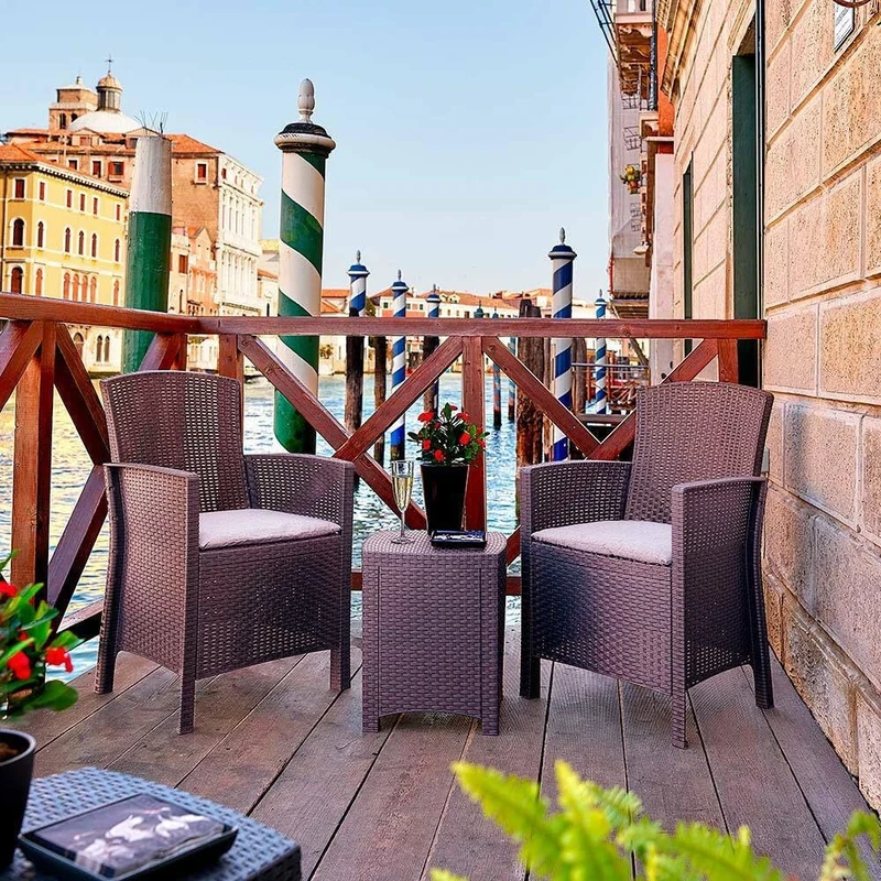 Dmora - Outdoor lounge set Jupiter, Garden set with cushions, Rattan effect indoor lounge set, 100% Made in Italy, Brown