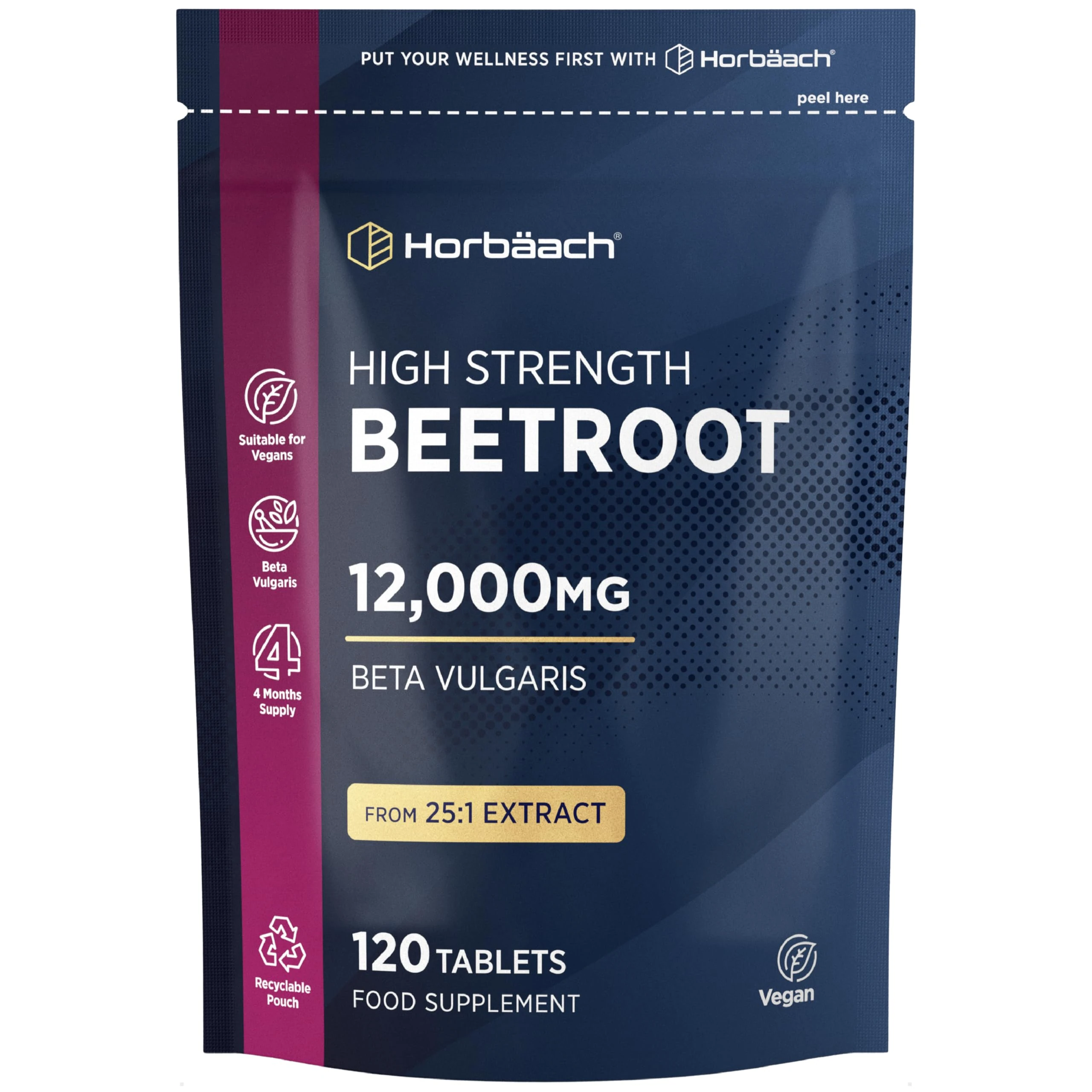 Beetroot Tablets 12,000mg | 120 Tablets | High Strength 25:1 Beetroot Extract | Suitable for Vegans and Vegetarians | by Horbaach