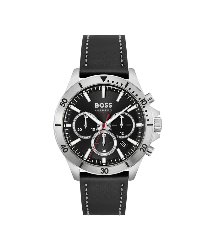 BOSS Chronograph Quartz Watch for Men TROPER Collection with Black Leather Strap - 1514055