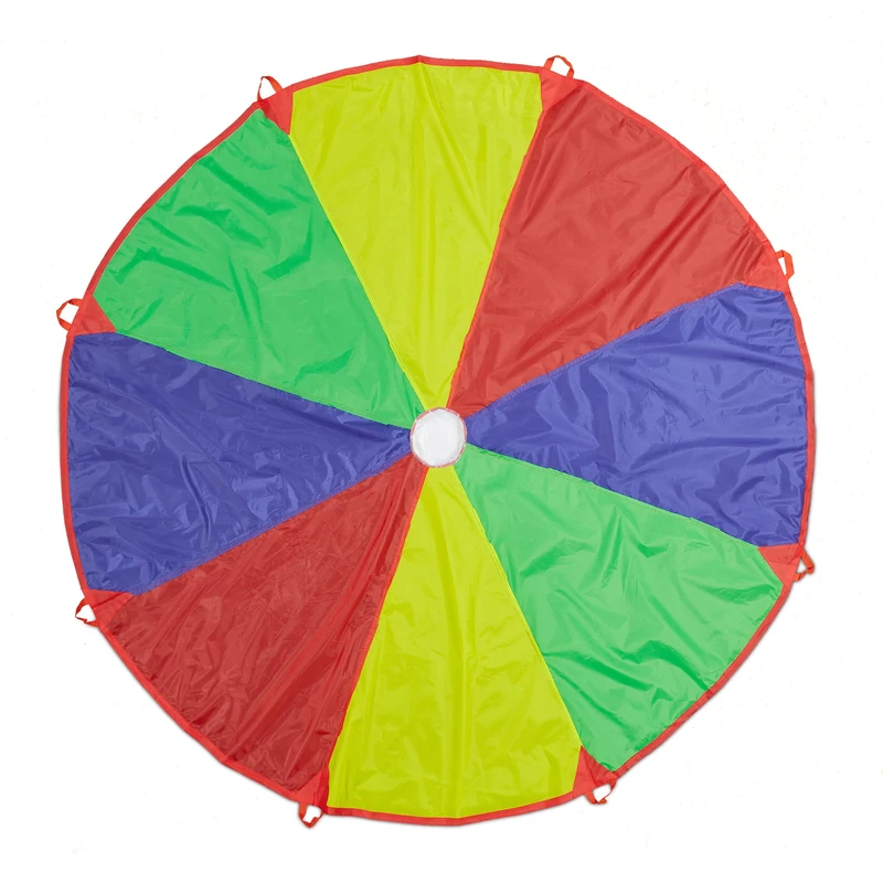 Relaxdays Children's, diameter 2 m, 8 handles, swing, rainbow cloth for outdoors, garden, parachute game, colourful, Polyester