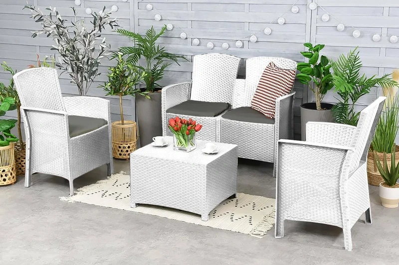 Dmora - Outdoor lounge set Urano, Garden set with cushions, Rattan effect indoor lounge set, 100% Made in Italy, White