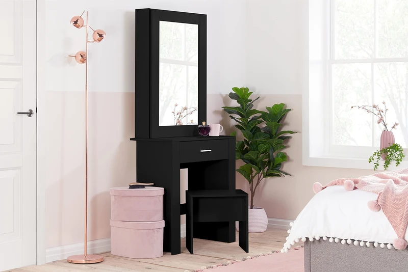 EVELYN 1 DRAWER SLIDING MIRROR DRESSING TABLE BLACK