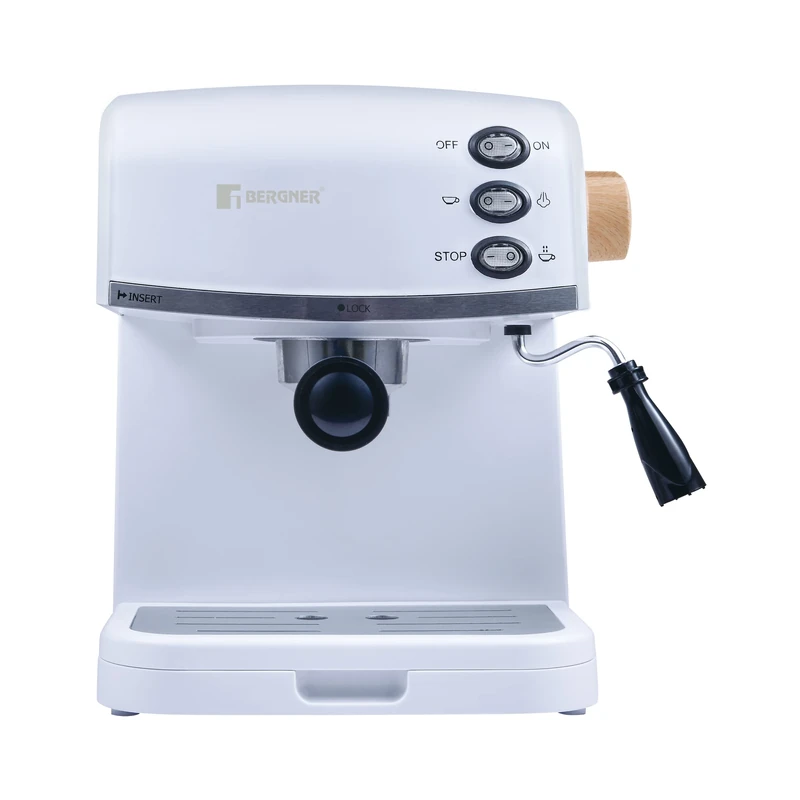 BERGNER Naturelle 850 W Electric Coffee Maker with 15 Bar Pressure, Function or Steam with Milk Froth, Removable Tray, Easy to Clean - Image 1