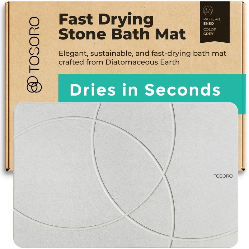 TOSORO - Stone Bath Mat, Diatomaceous Earth Non-Slip Stone Shower Mat - Quick Drying Absorbent Bath Mats for Bathroom - Elegant & Modern Design, Easy to Clean (23.5 x 15) - Grey