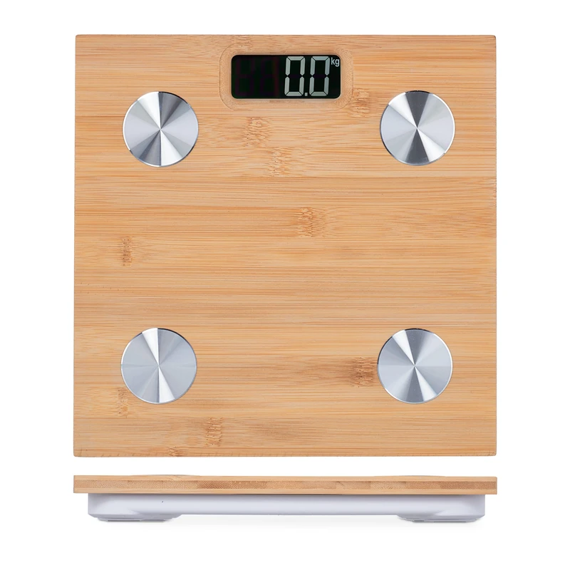 Relaxdays Personal, Bamboo, Digital Body Scale, up to 180 kg, Automatic On & Off, kg & lbs, Bathroom, Natural, 3 x 28 x 28 cm
