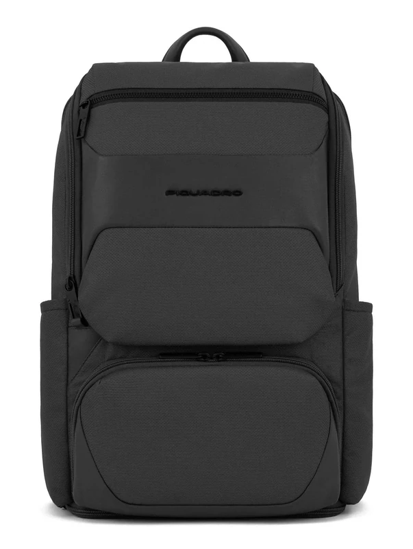 PIQUADRO Gio 15.60" Leather and Fabric Laptop Backpack, Black, Taglia unica, Business