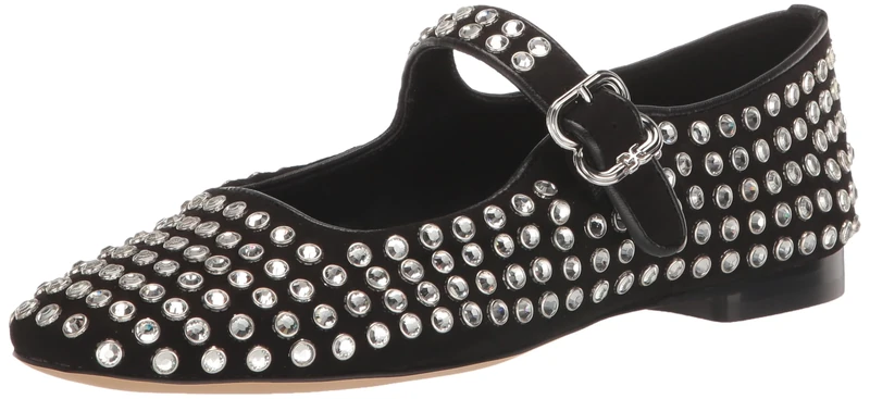 Sam Edelman Women's Michaela Mary Jane Flat, Black Suede Gem, 8 UK