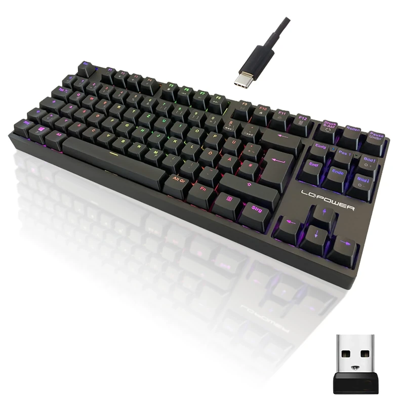 LC-Power Mechanical RGB Keyboard - 2.4GHz Wireless/Bluetooth/USB-C Wired Gaming Keyboard, TKL Design, Gateron Red Switches, 13 Multimedia Keys, Win-Key-Lock, Anti-ghosting, UK Layout