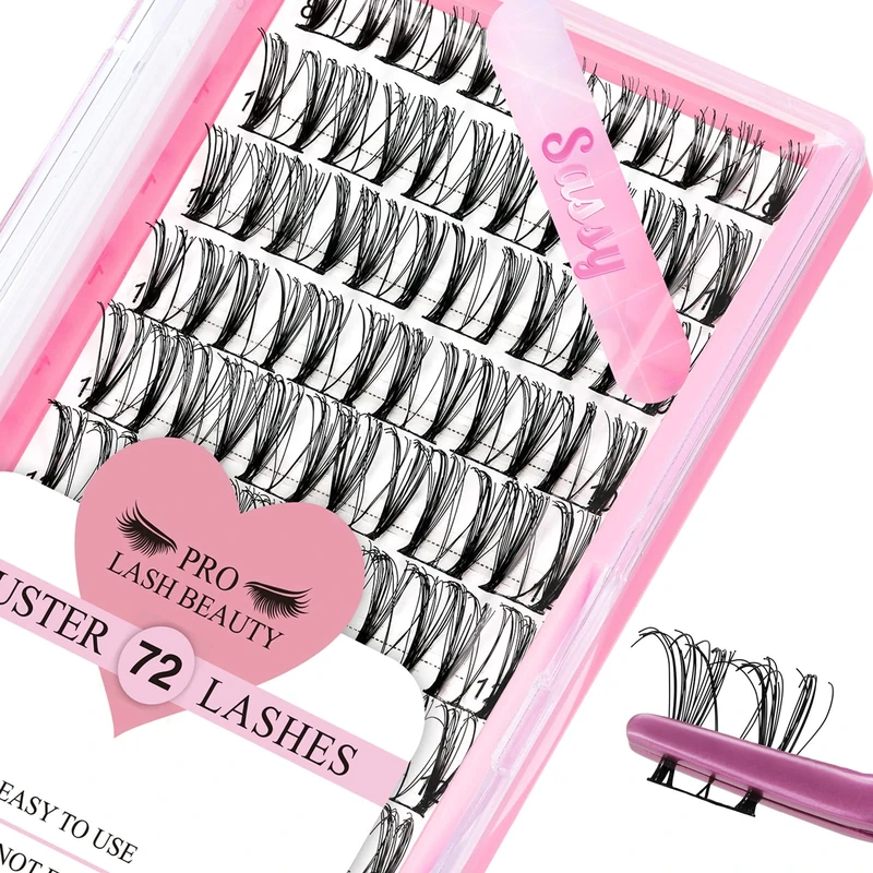 Lash Clusters, 72 Pcs Individual Cluster Lashes DIY Lash Extension 10-16mm Eyelash Clusters Volume Wispy Lashes Super Thin Band Reusable Soft & Comfortable(Sassy,C-8-16mix)