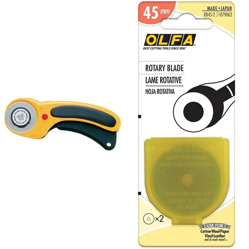 Olfa RTY-2DX Deluxe Rotary Cutter, 45 mm & Rotary Blade Refills, 45 mm 2 per Package,Silver - Image 1