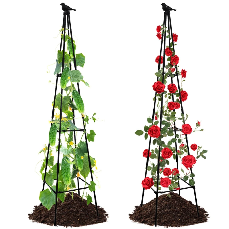 Lalahoni 2 Pack Garden Trellis for Climbing Plants Outdoor Indoor, 67inch Tall Metal Obelisk Rose Trellis for Climbing Plants Support Vegetable Peas Beans Cucumber Trellis, Lightweight, Black