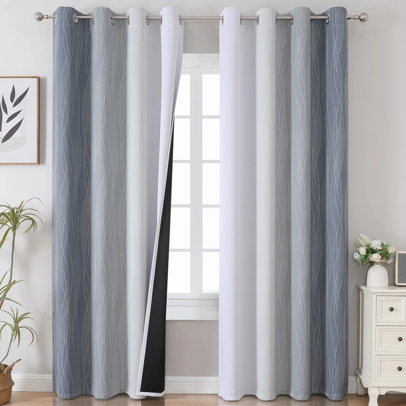 Estelar Textiler Grey and Greyish White Blackout Curtains & Drapes for Bedroom,Thermal Insulated Ombre Blackout Drapes,Full Room Darkening Energy Saving Gray Curtains for Living Room,52Wx84L,2 Panels
