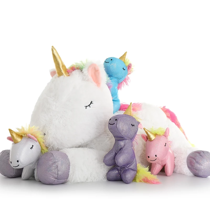MorisMos Unicorn Cuddly Toy XXL with 4 Babies in its Tummy, Large Unicorn Plush Toy, Stuffed Toy, Giant Unicorn Toy for Girls, Children (5 Pieces)