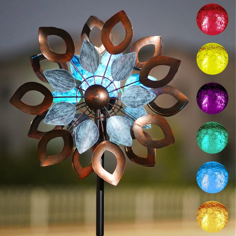 Birthday Gifts for Women Floral Yard Garden Wind Spinners - Large Outdoor Metal Wind Spinners with Vane, Lawn Yard Art Garden Decor (H-Flower)