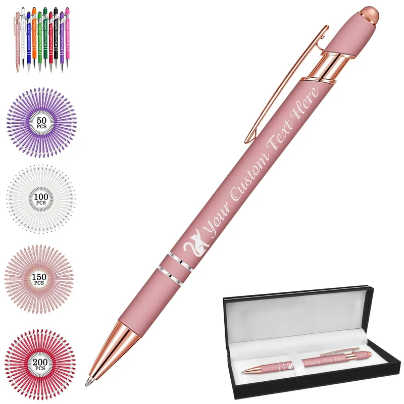 Backquik Personalised Pens Engraved Custom Ballpoint Pens with Name Text,customised Smooth Writing Pen Gifts for Men Women Valentines Wedding Office Business Graduation，Rose Gold