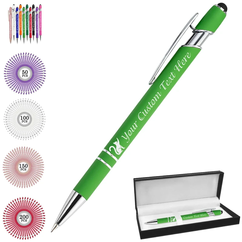 Backquik Personalised Pens Engraved Custom Ballpoint Pens with Name Text,customised Smooth Writing Pen Gifts for Men Women Valentines Wedding Office Business Graduation，Green