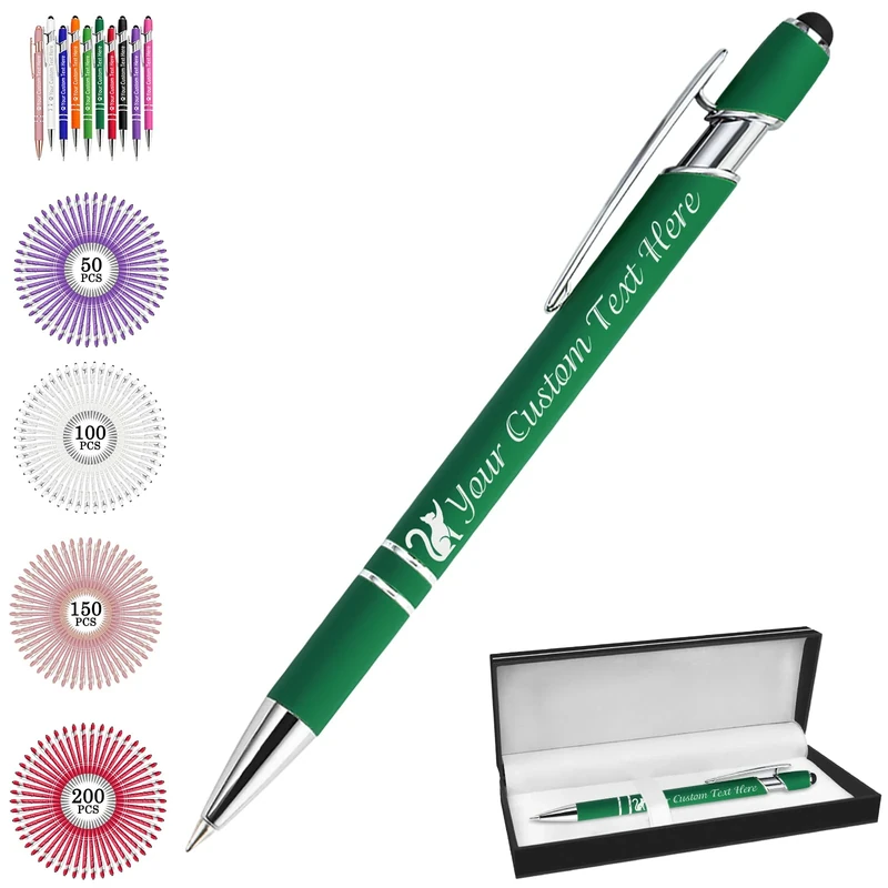 Backquik Personalised Pens Engraved Custom Ballpoint Pens with Name Text,customised Smooth Writing Pen Gifts for Men Women Valentines Wedding Office Business Graduation，Green