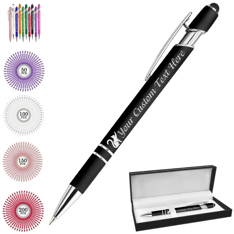 Backquik Personalised Pens Engraved Custom Ballpoint Pens with Name Text,customised Smooth Writing Pen Gifts for Men Women Valentines Wedding Office Business Graduation，Black