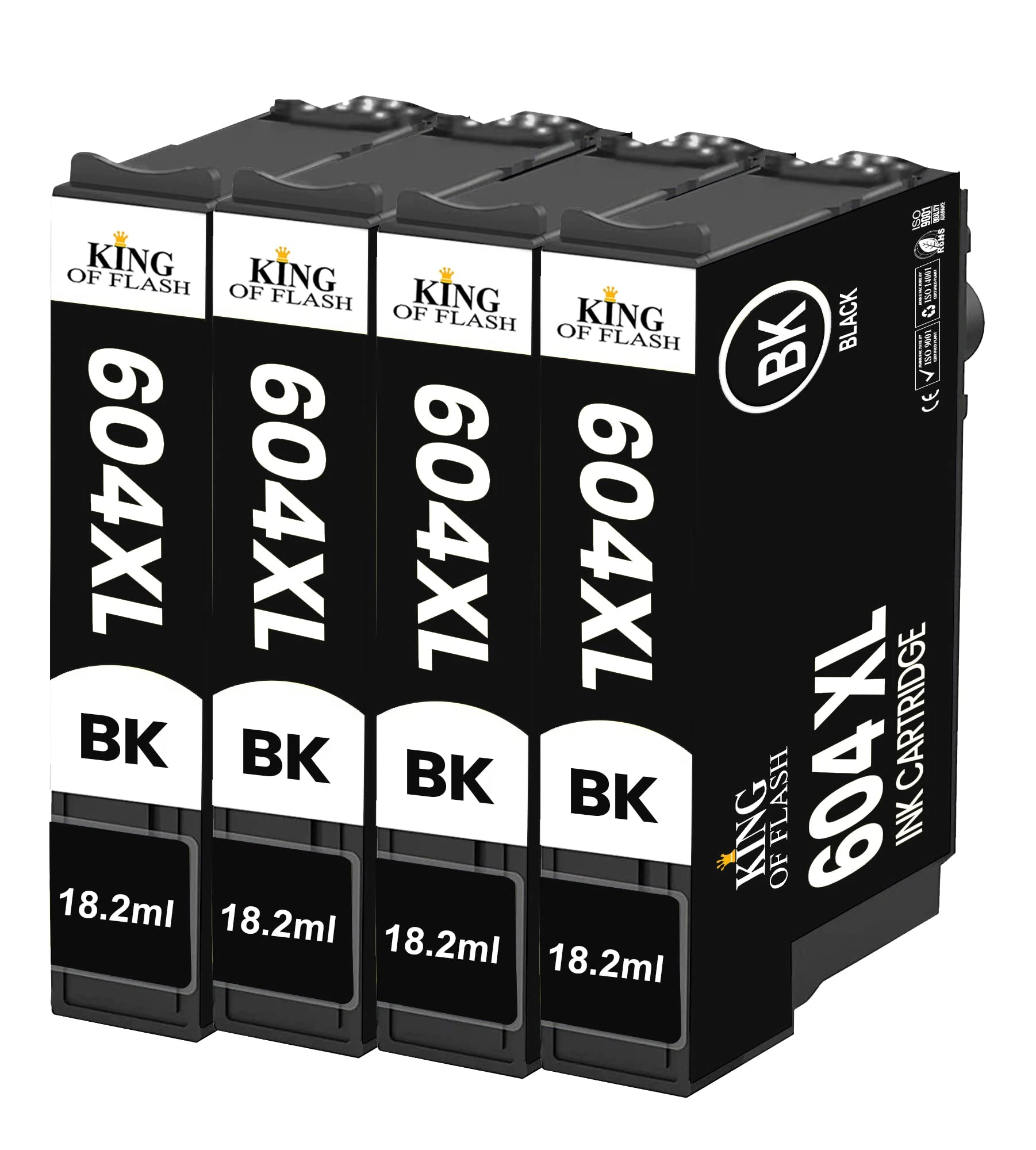 KING OF FLASH 604XL Ink Cartridges for Epson Expression Home XP-2200 XP-2205 XP-3200 XP-3205 XP-4200 XP-4205, Workforce WF-2910DWF (4 Black)