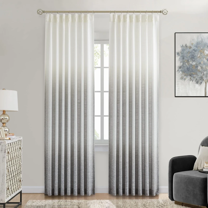 CENTRAL PARK Ombre Pinch Pleated Semi Sheer Curtains Rayon Blend Window Drape Gradient Print Treatment Sets for Living Room Bedroom, 40"x84"x2, Cream White to Gray