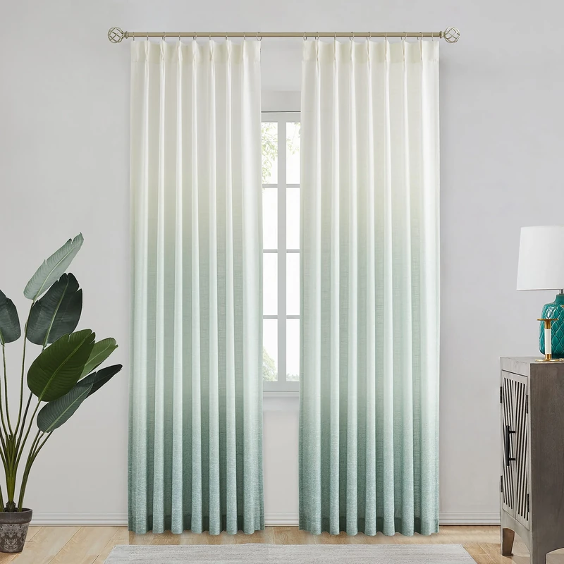 CENTRAL PARK Pinch Pleat Ombre Semi Sheer Curtain Panels 95 Inches Gradient Print Rayon Blend Window Drape Treatment Sets for Living Room Bedroom, 40"x95"x2, Cream White to Aqua