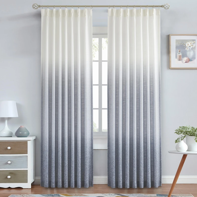 CENTRAL PARK Ombre Pinch Pleat Curtain Panels Rayon Blend Textured Semi Sheer Window Treatment Drape with Backtab for Living Room Bedroom, Cream White to Indigo Blue, 40" Wx84 L, 2 Panels
